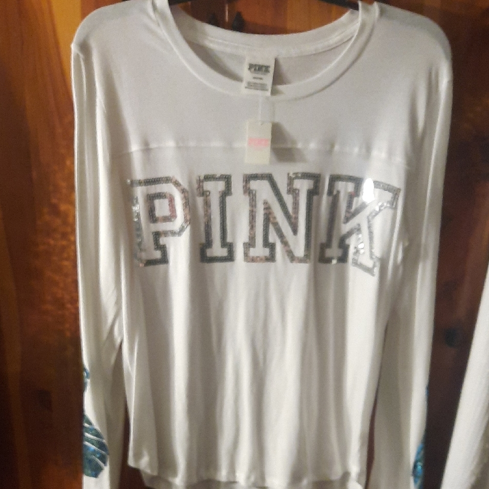 Victoria's Secret White Long Sleeve Tee with Silver Accents